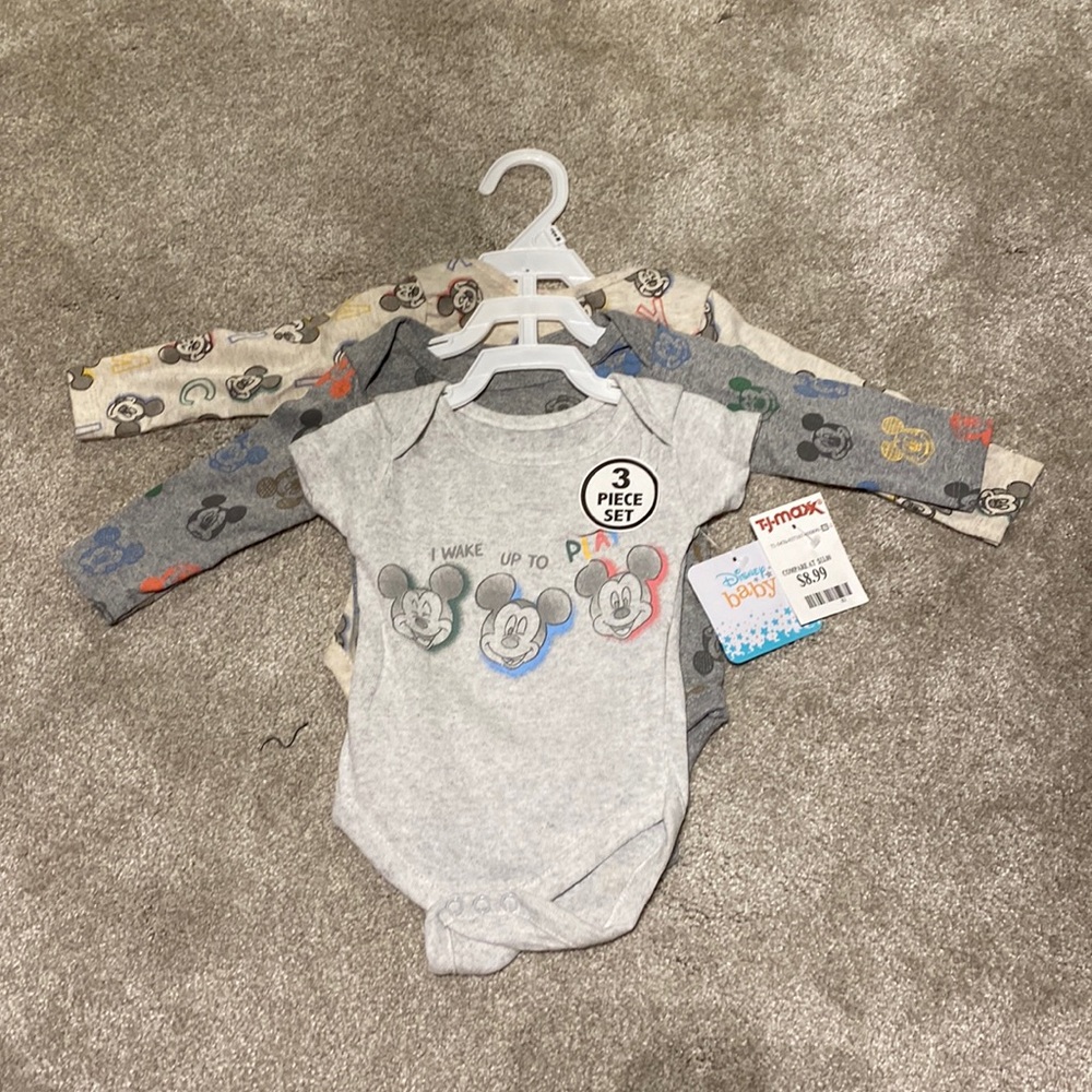 NWT Set of 3 Disney Baby 3-6 Months Mickey Mouse Onsies